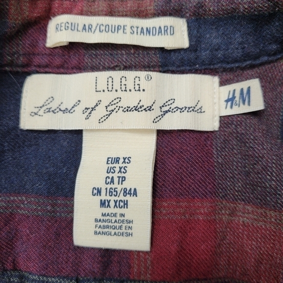 Burgandy Plaid Flannel Regular Fit High Low Button Front Shirt Size XS - Picture 11 of 12